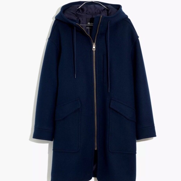 Madewell Lynnford Coat in Insuluxe Fabric Wool Hooded Navy Blue XS NWT - Picture 1 of 7